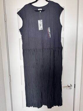 Future Collective Black Midi Dress with Textured Skirt